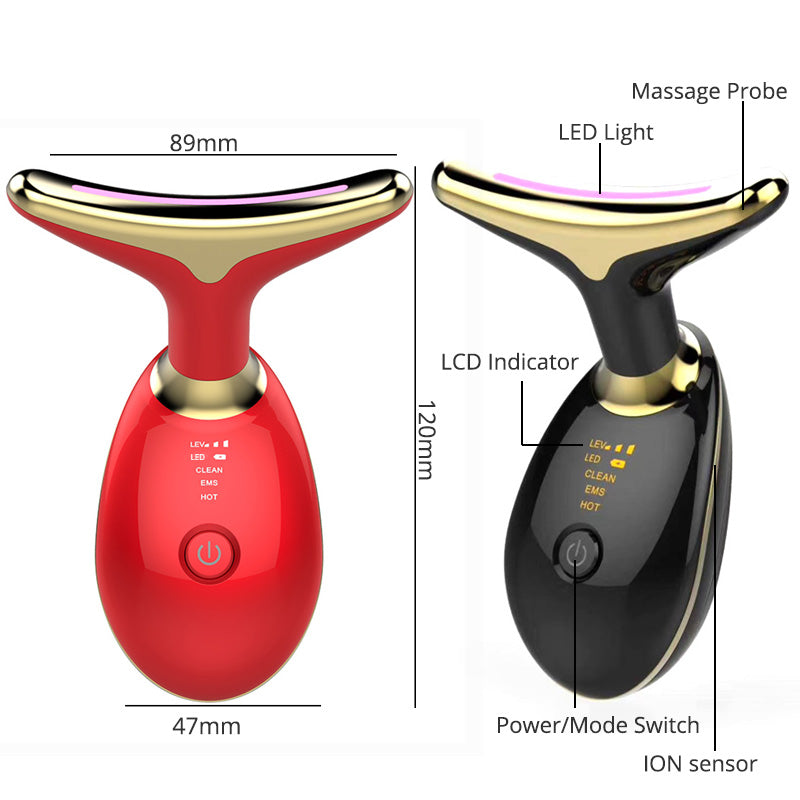 EMS Thermal Neck Lifting & Tightening Massager, Electric Microcurrent Wrinkle Remover, LED Photon Face Beauty Device For Woman