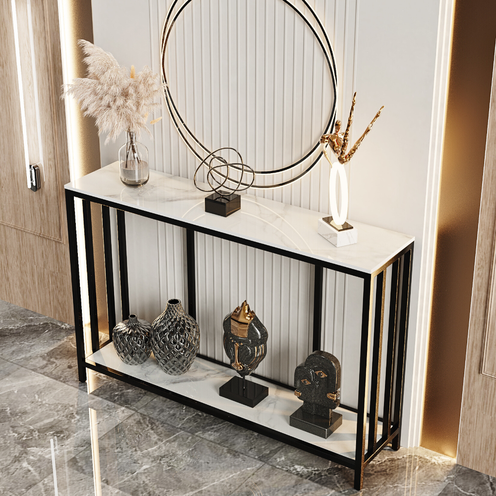47.2โ Console Table Sintered Stone Entryway Table with Metal Base