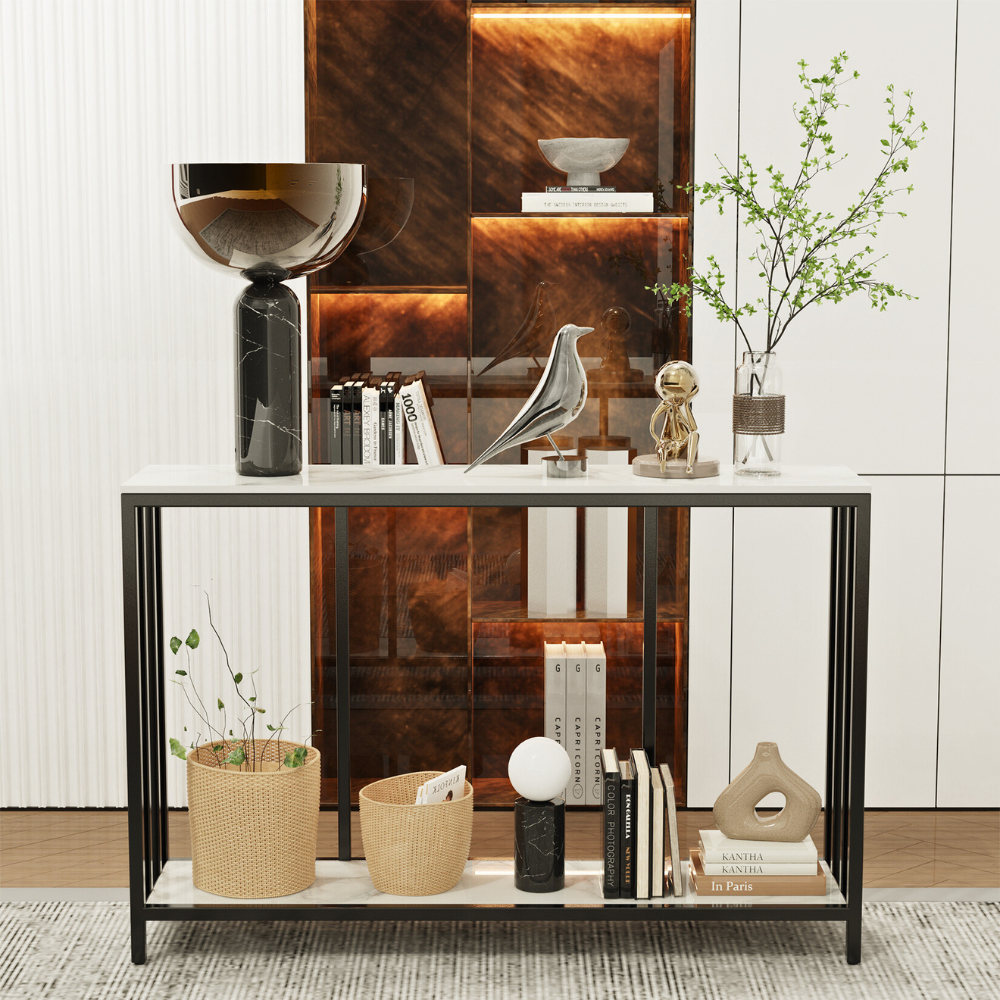 47.2โ Console Table Sintered Stone Entryway Table with Metal Base