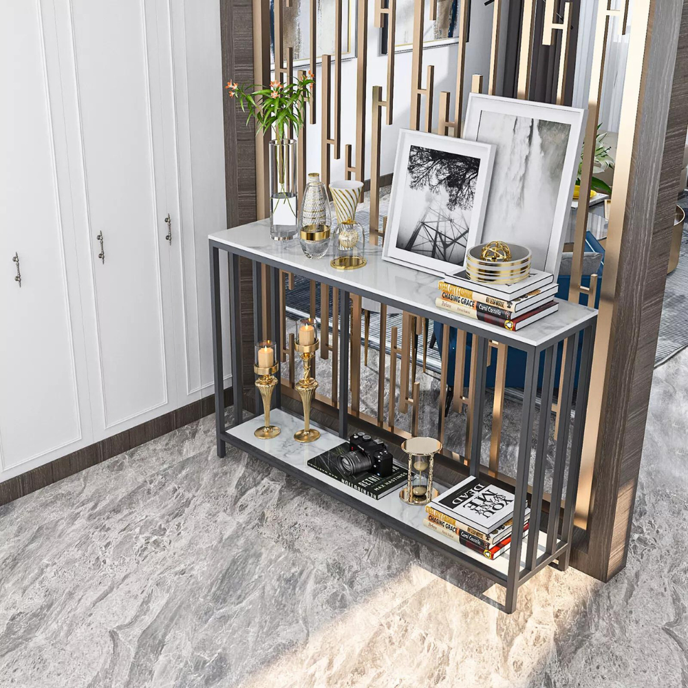 47.2โ Console Table Sintered Stone Entryway Table with Metal Base