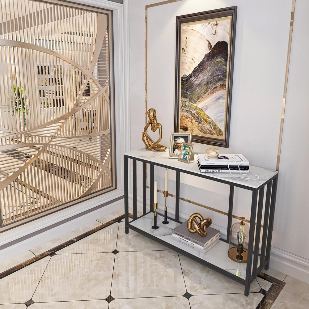 47.2โ Console Table Sintered Stone Entryway Table with Metal Base