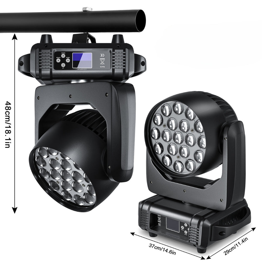 DMX 19x15W RGBW 4in1 LED Wash Zoom Moving Head Beam Light DJ Party Stage Light
