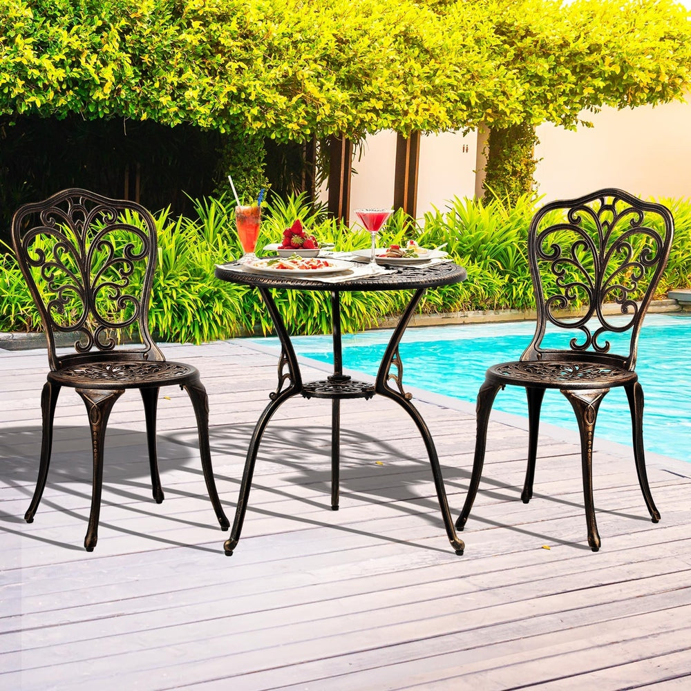 Outdoor Patio Set 3pcs Cast Aluminum Table and Chairs Bronze