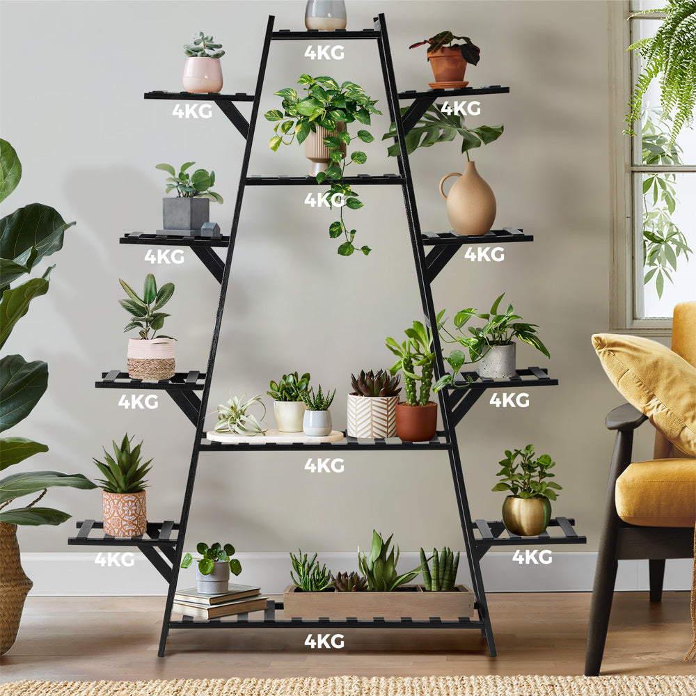 Plant Stand with 12 Shelves Bamboo Frame Black