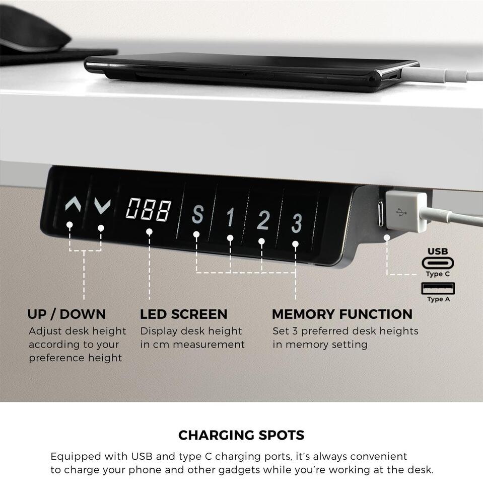 Adjustable Standing Desk Dual Motor 150cm White