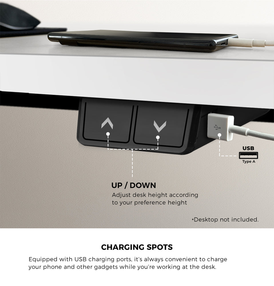 Electric Standing Desk Single Motor 150cm Black and White