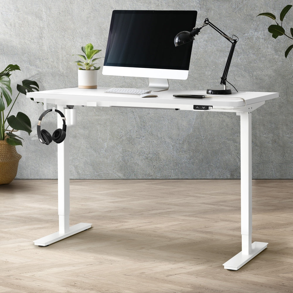 Electric Standing Desk Single Motor 120cm White and Walnut
