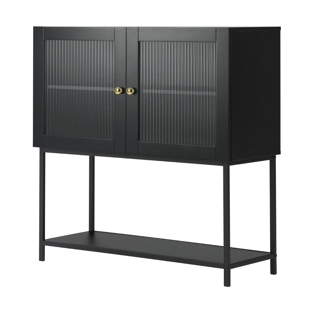 Black Bathroom Cabinet with Two Tempered Glass Doors