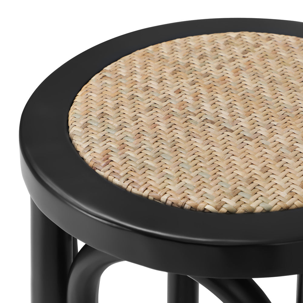2 pcs Wooden Bar Stools Rattan Backrest Black