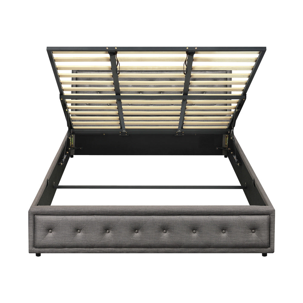 King Bed Frame with Gas Lift Storage Base Grey