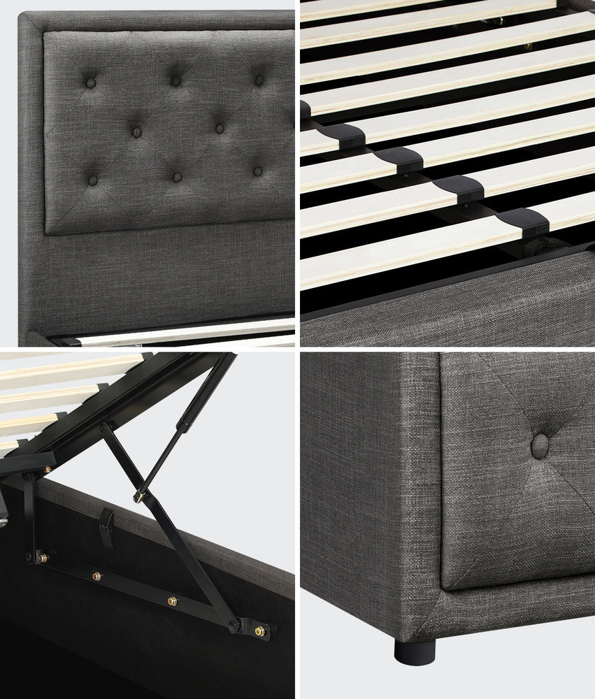 King Bed Frame with Gas Lift Storage Base Grey