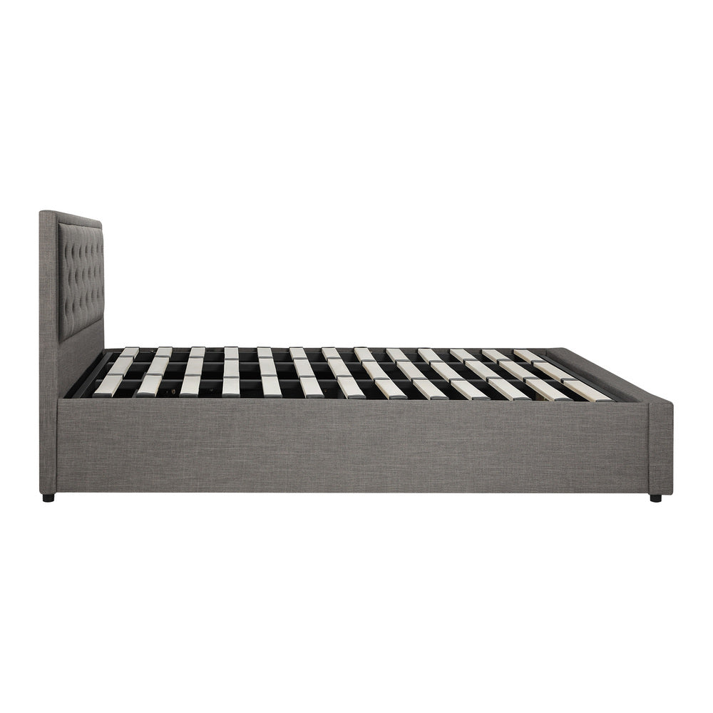 King Bed Frame with Gas Lift Storage Base Grey