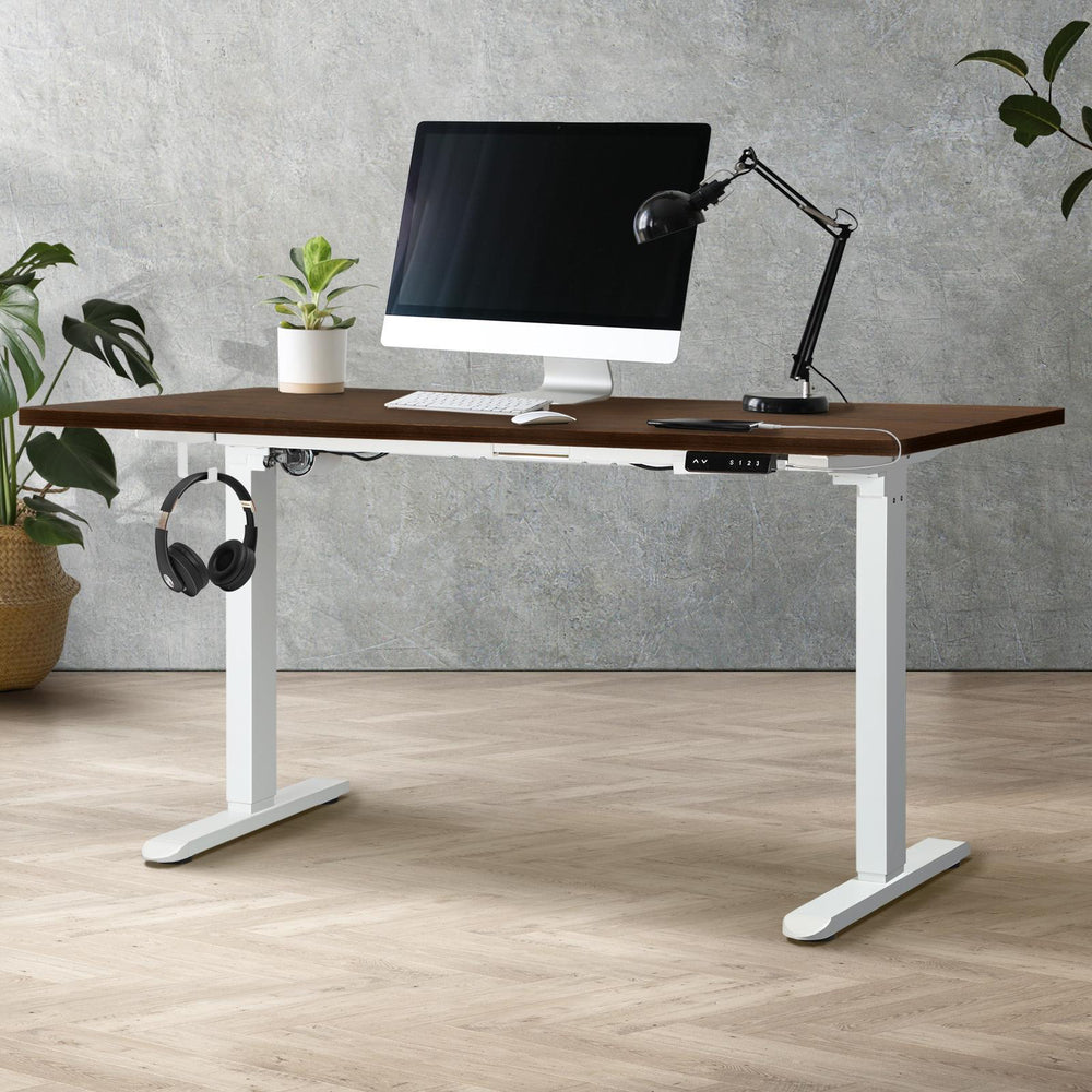 Motorized Adjustable Sit Stand Desk 160cm White and Walnut