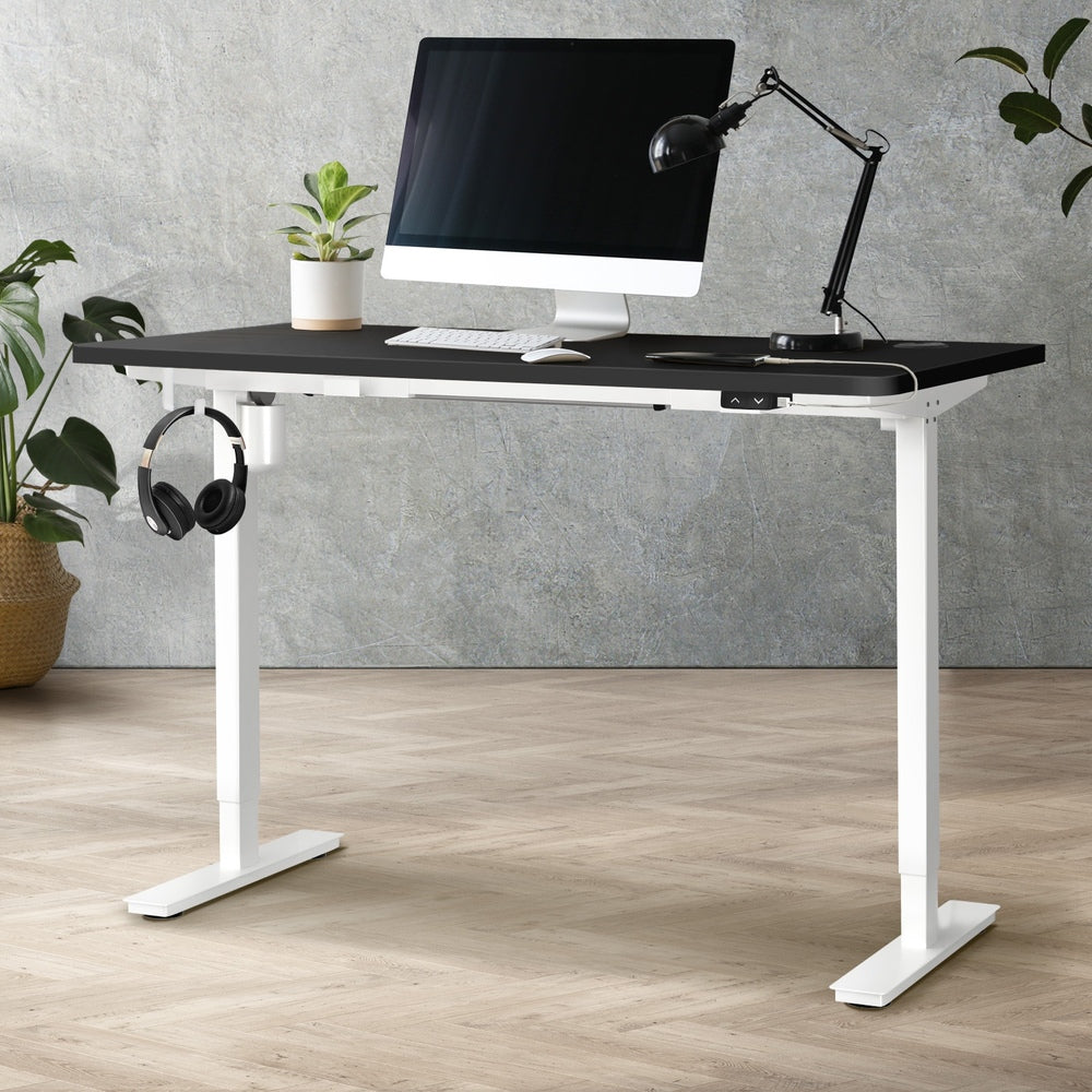Electric Standing Desk 140cm Single Motor Black and White