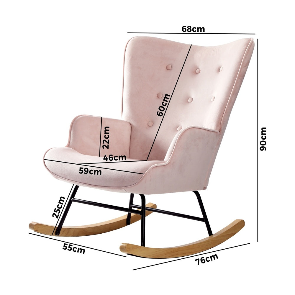 Pink Velvet Upholstered Nursing Rocking Armchair Accent Chair