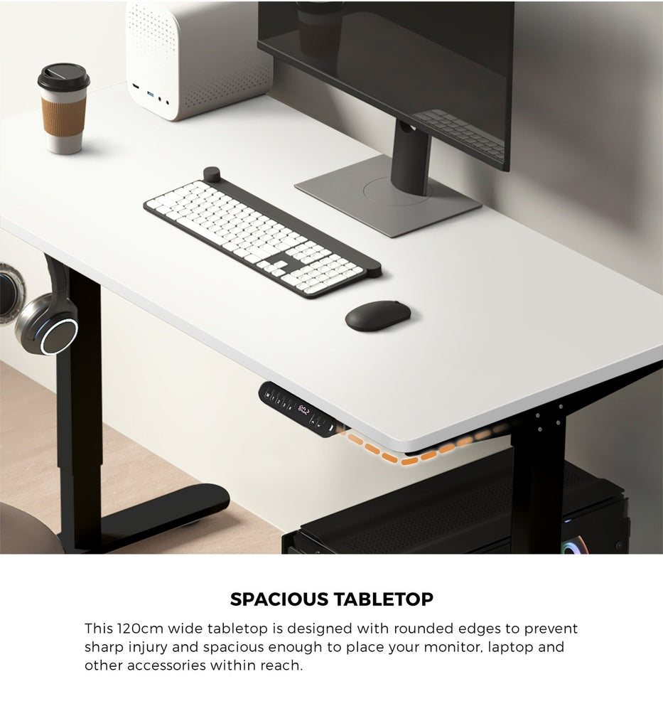 Electric Standing Desk 120CM with Single Motor Black and White