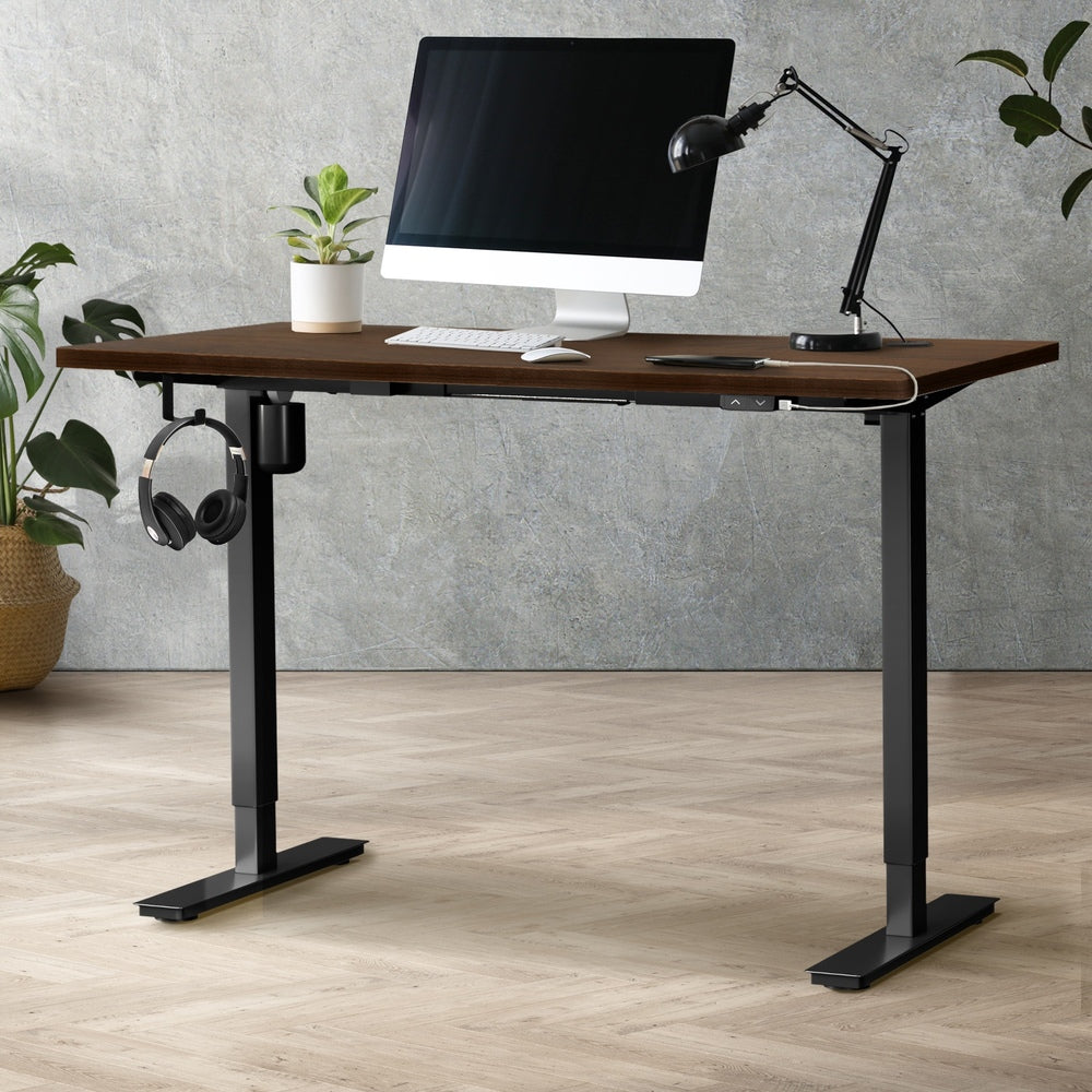 Electric Standing Desk with Single Motor 150cm Black and Walnut