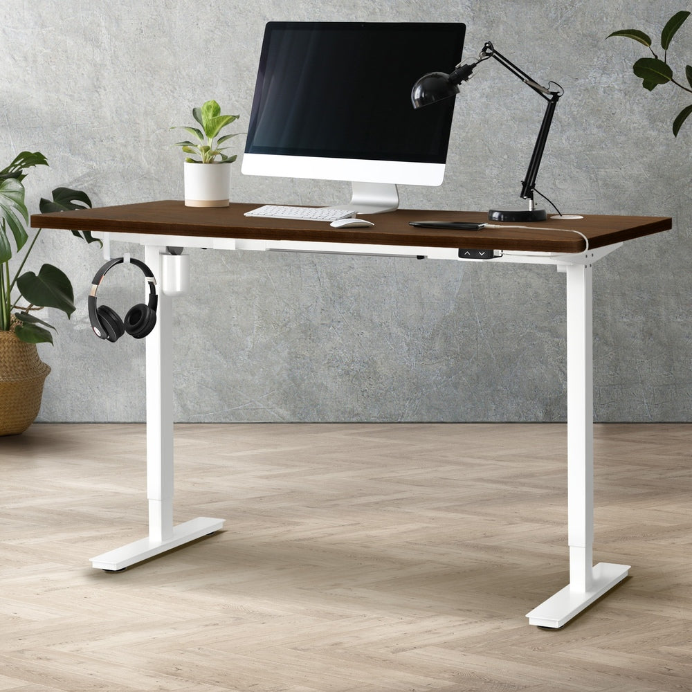 Electric Standing Desk with Single Motor 150cm White and Walnut