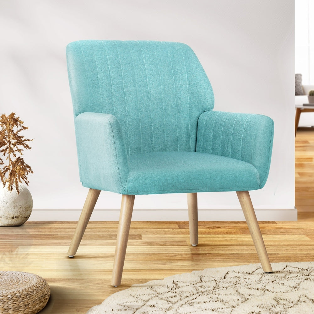 Blue Fabric Rubberwood Armchair