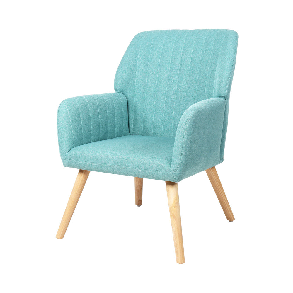 Blue Fabric Rubberwood Armchair