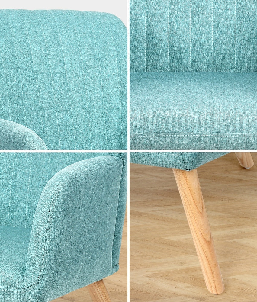 Blue Fabric Rubberwood Armchair