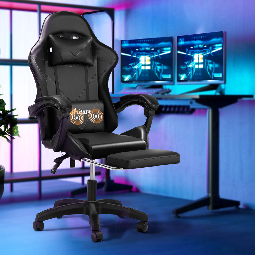 Black Gaming Chair with Footrest and Massage Pillow