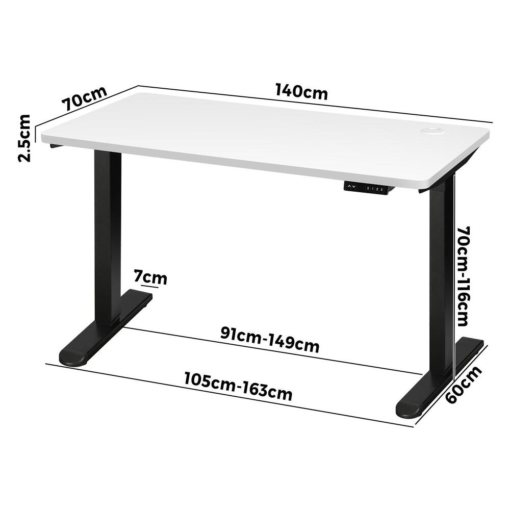 140cm Motorized Adjustable Standing Desk Black and White