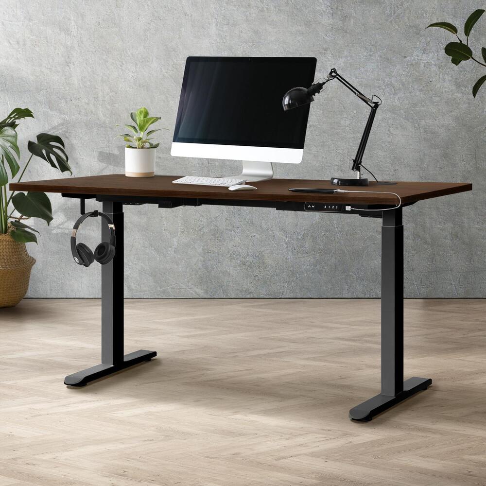 140cm Dual Motor Adjustable Standing Desk Black and Walnut