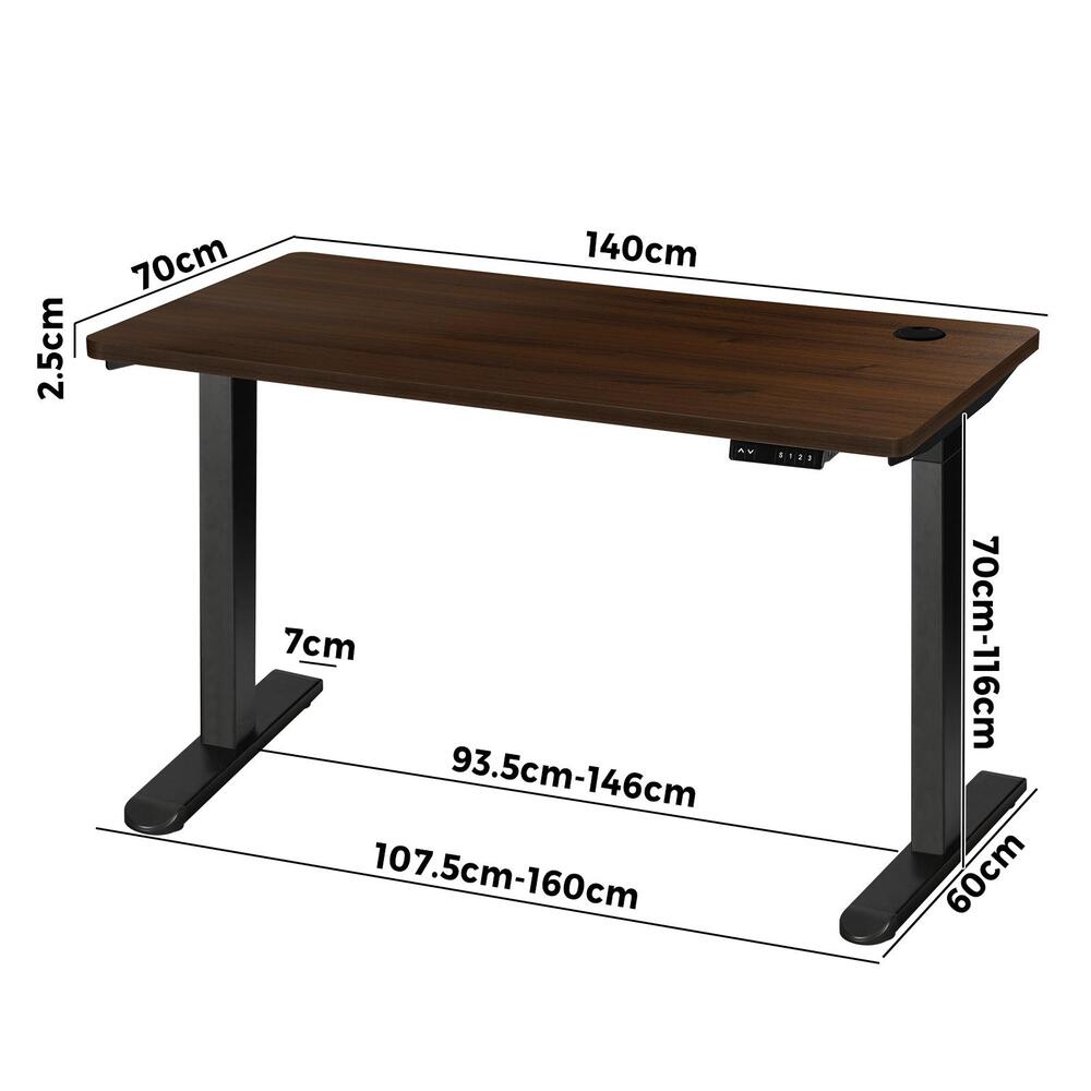 140cm Dual Motor Adjustable Standing Desk Black and Walnut