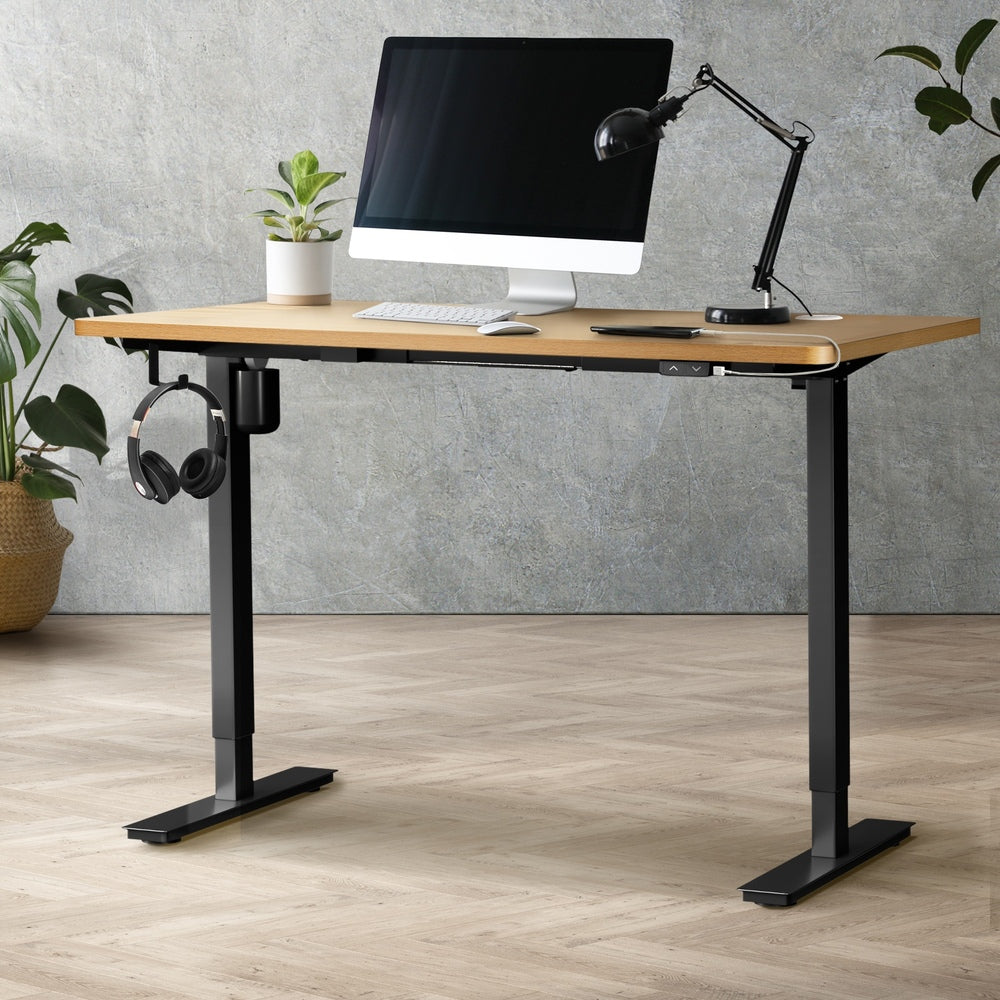 140cm Electric Standing Desk Single Motor Black and Oak