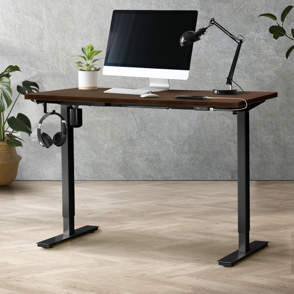 140cm Electric Standing Desk Single Motor Black and Walnut