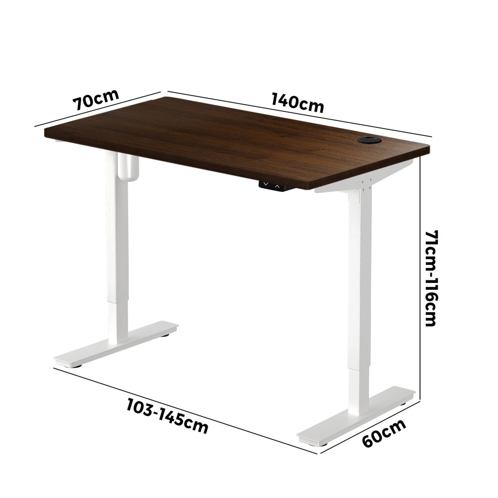 140cm Electric Standing Desk Single Motor White and Walnut