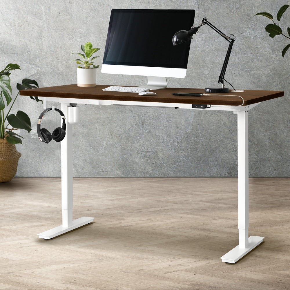 140cm Electric Standing Desk Single Motor White and Walnut