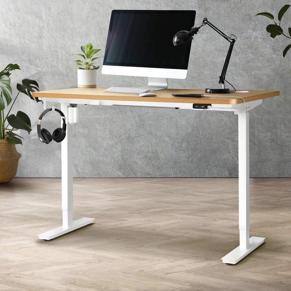 Electric Standing Desk Single Motor White&Oak 120cm