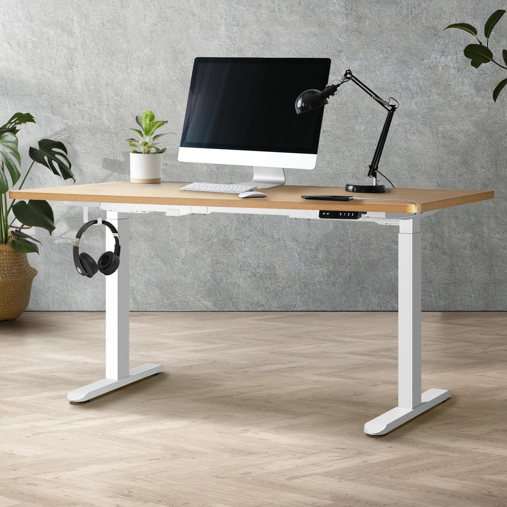 Sit Stand Desk Height Adjustable White Oak 160 cm