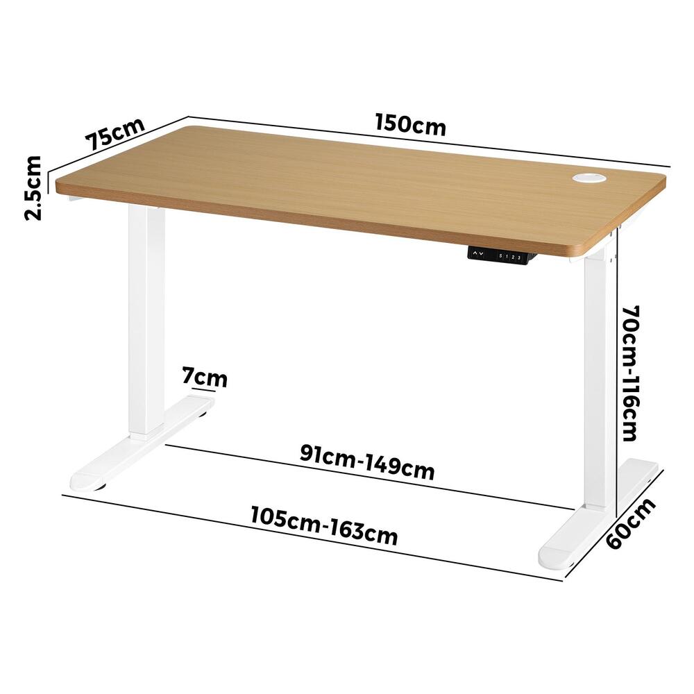 Motorized Adjustable Standing Desk 150 cm White and Oak