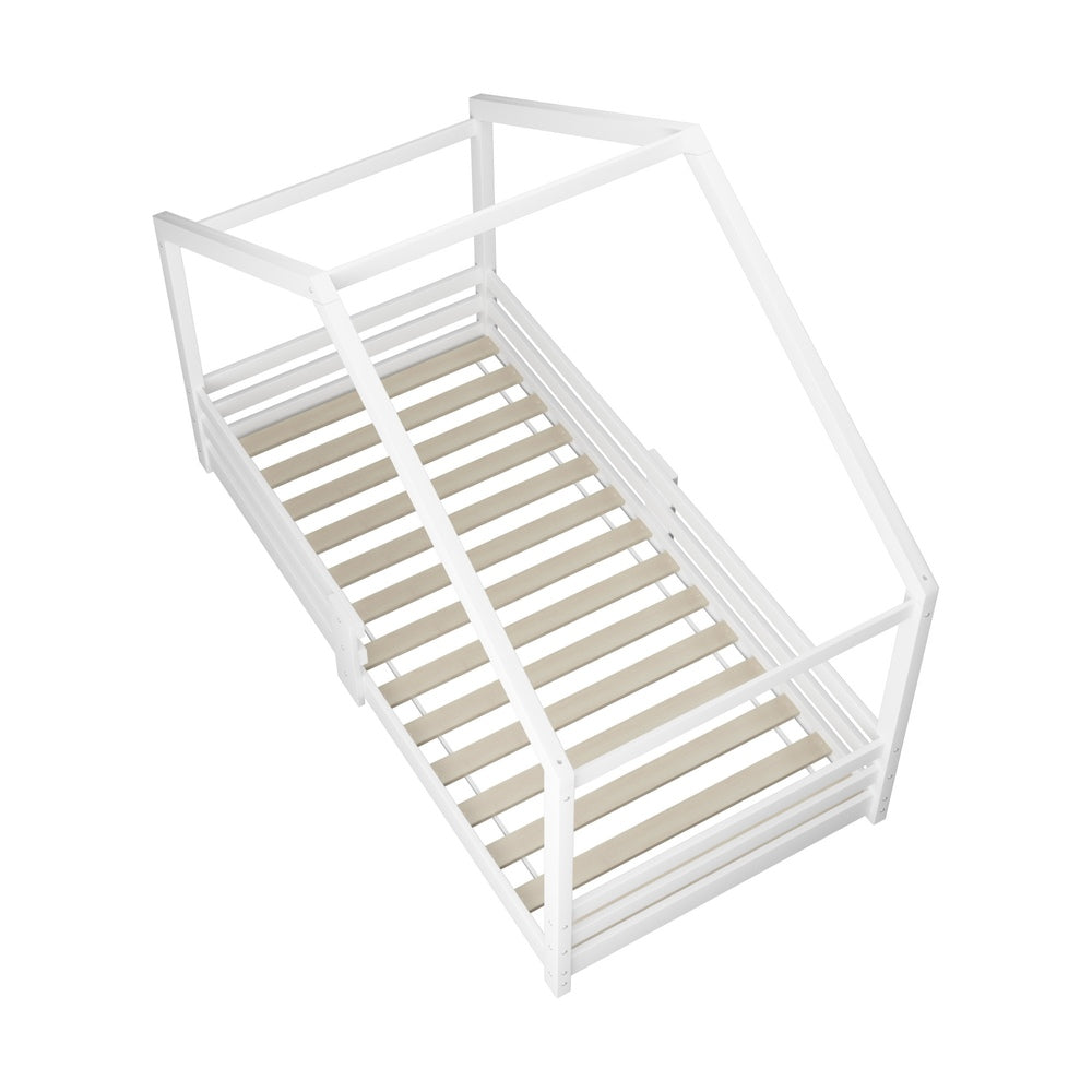 Kids Single Bed Frame Wooden House Style White