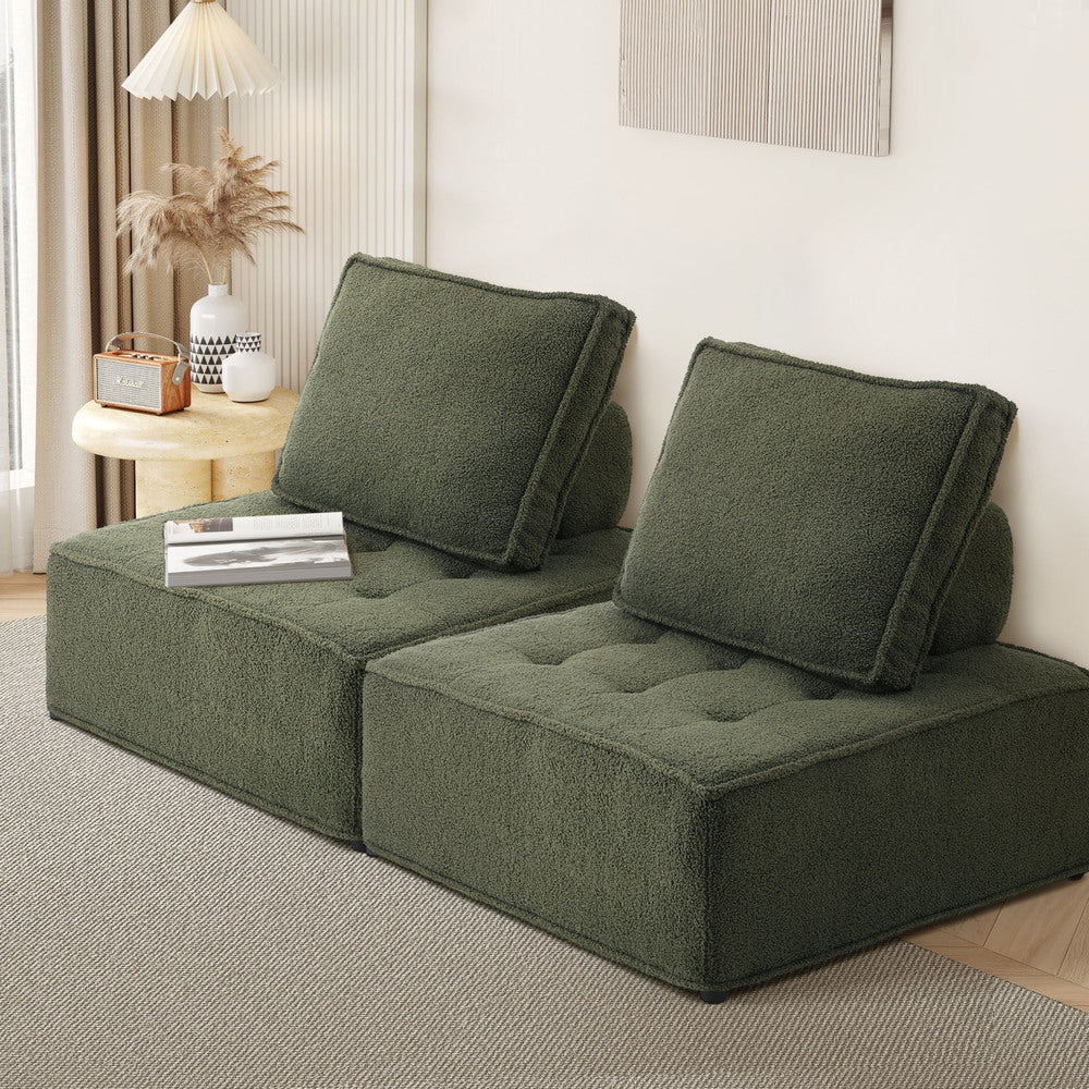 2PCS Modular Armless Sofa Lounge Chairs Sherpa Green