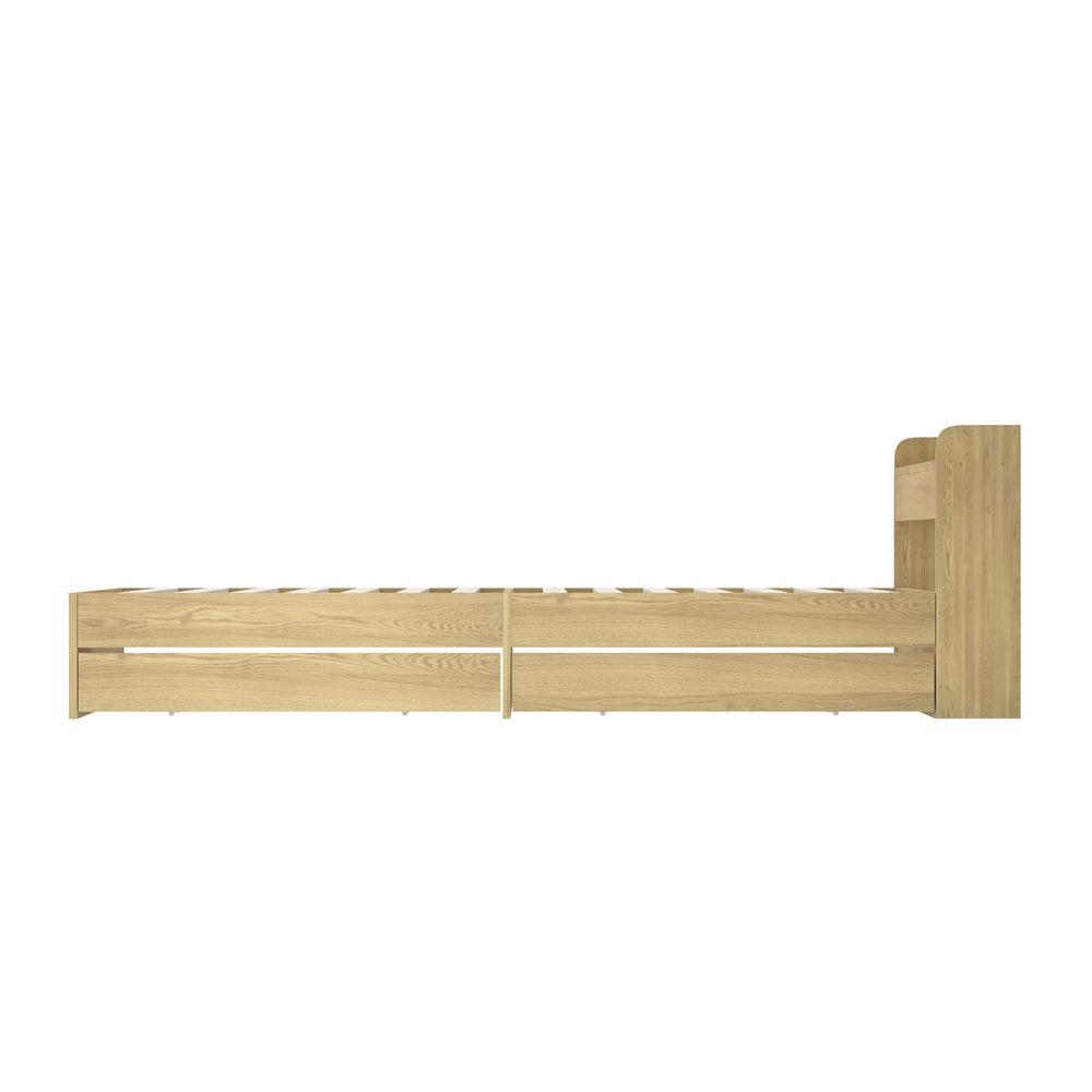 Queen Bed Frame with Charging Ports and 2 Drawers