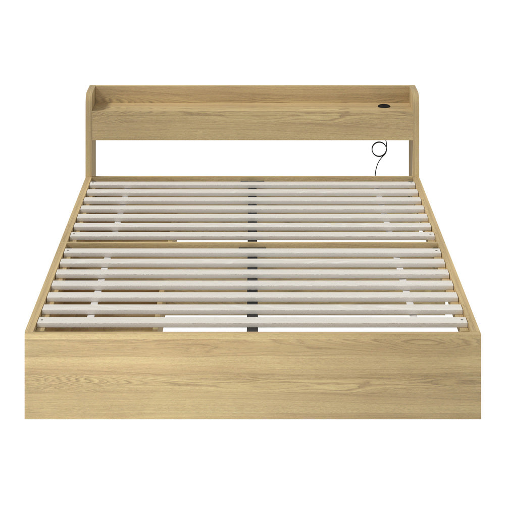 Queen Bed Frame with Charging Ports and 2 Drawers