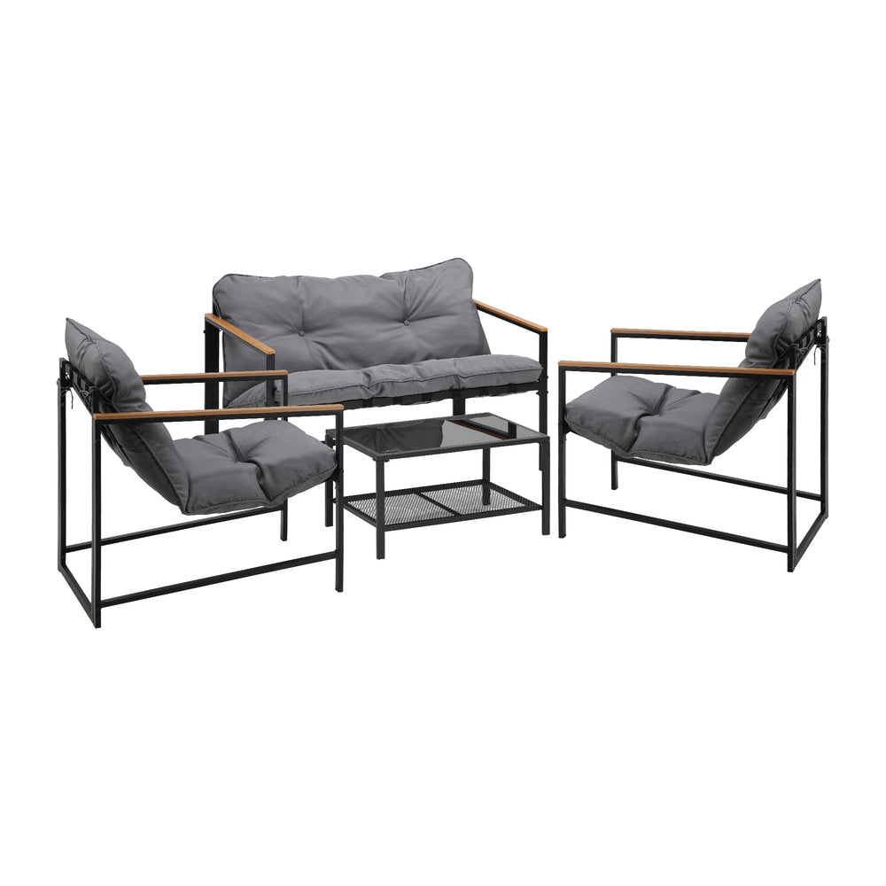 4 Seater Outdoor Lounge Sofa Set with Patio Chairs and Table