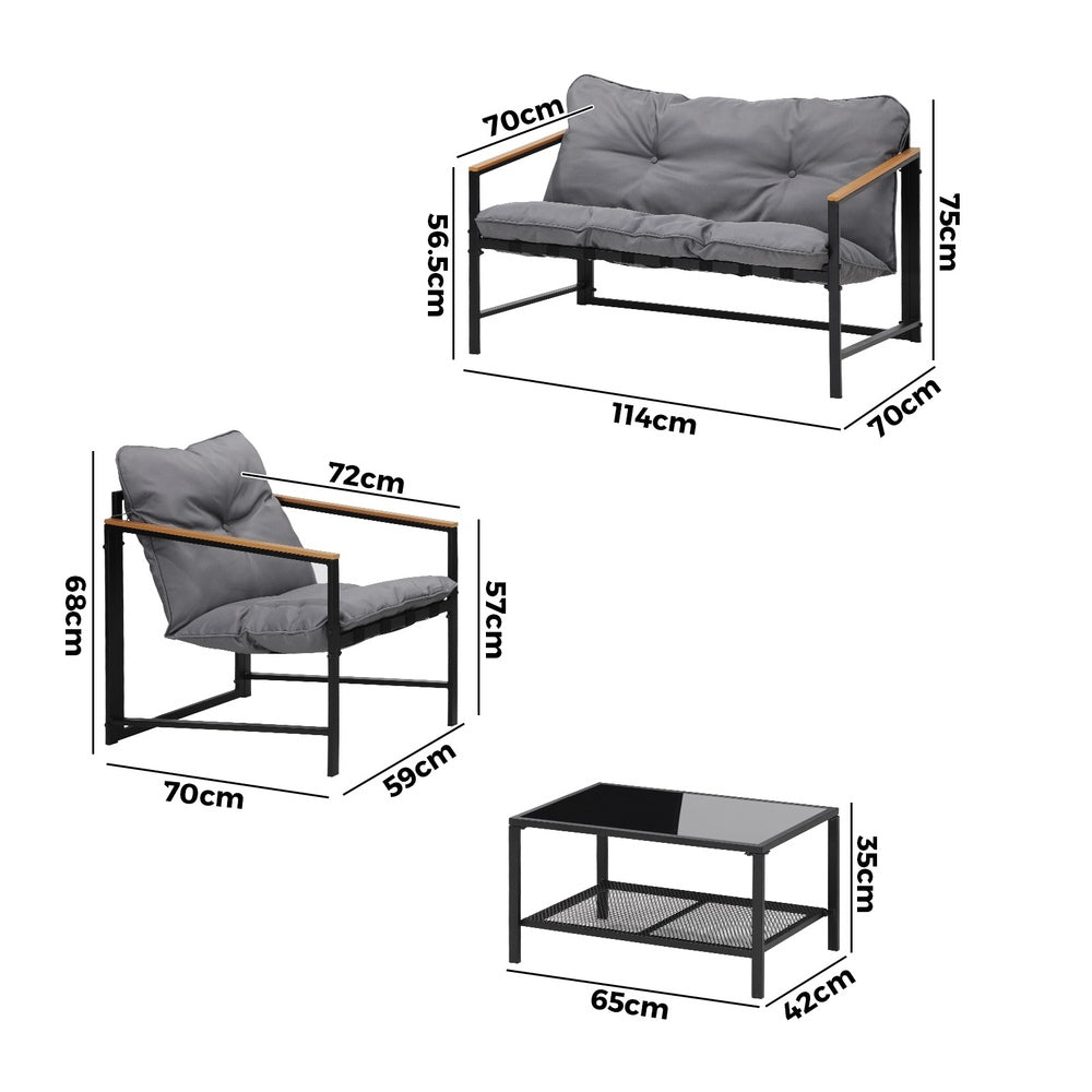 4 Seater Outdoor Lounge Sofa Set with Patio Chairs and Table