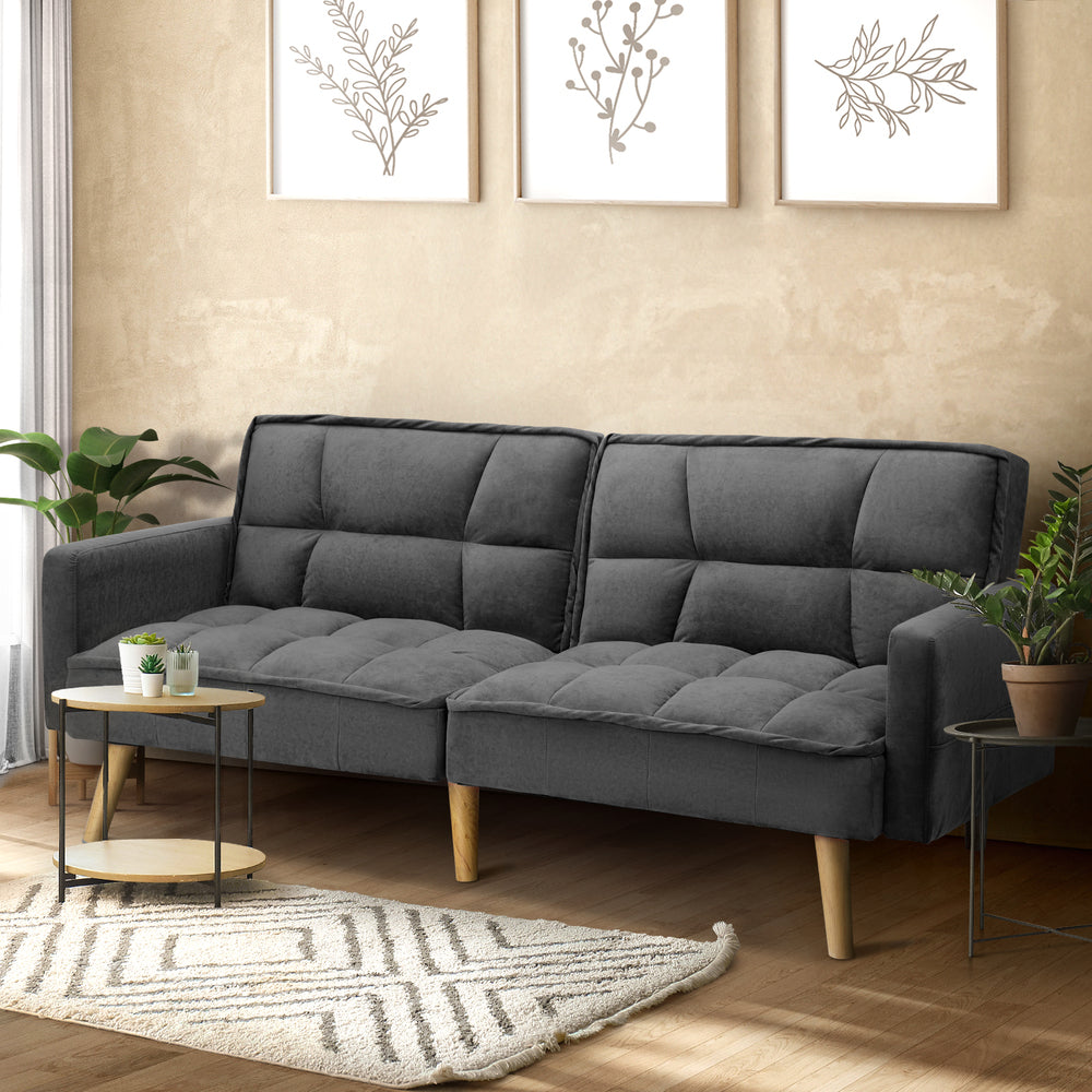 3-Seater Velvet Sofa Bed Grey