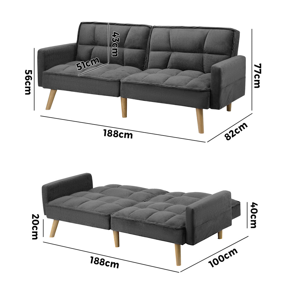 3-Seater Velvet Sofa Bed Grey