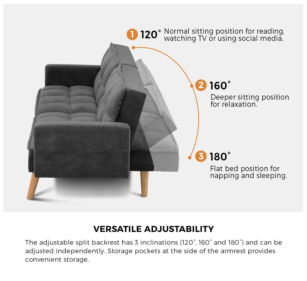 3-Seater Velvet Sofa Bed Grey