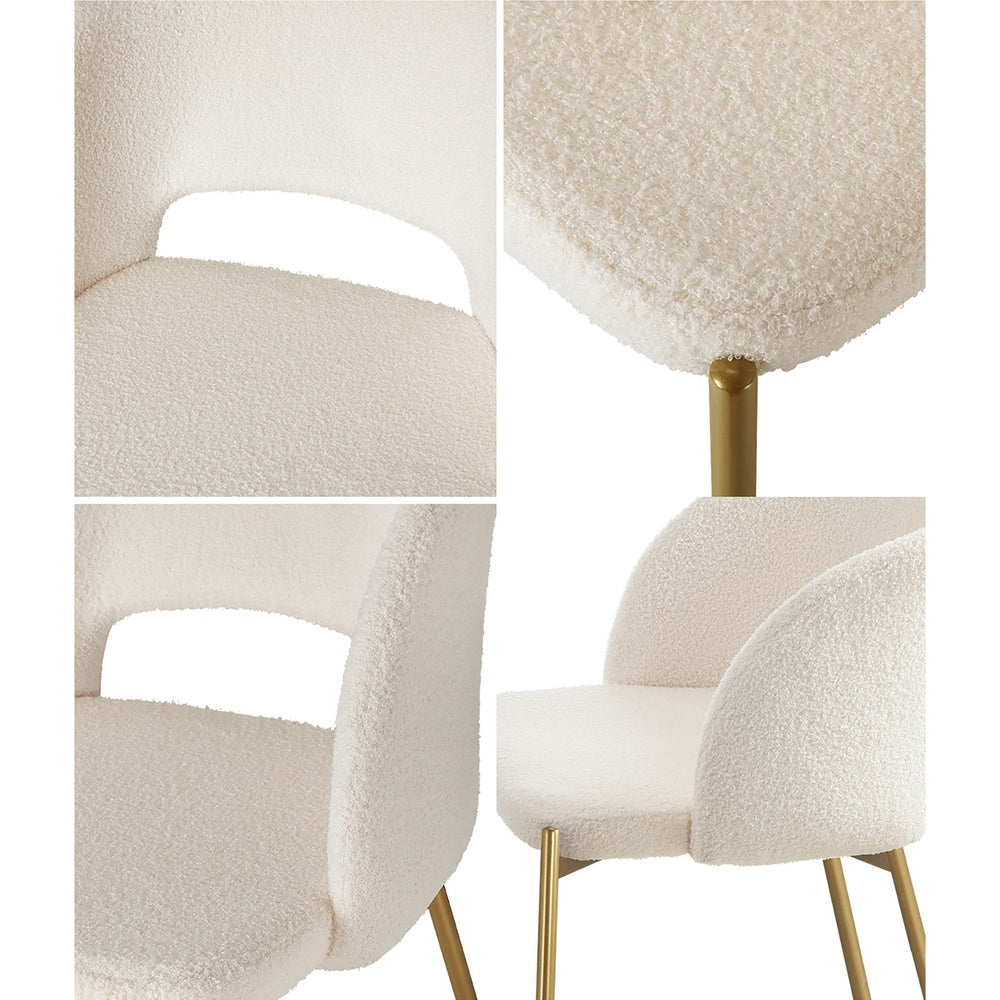 4PCS Armchair Dining Chairs Sherpa White and Gold