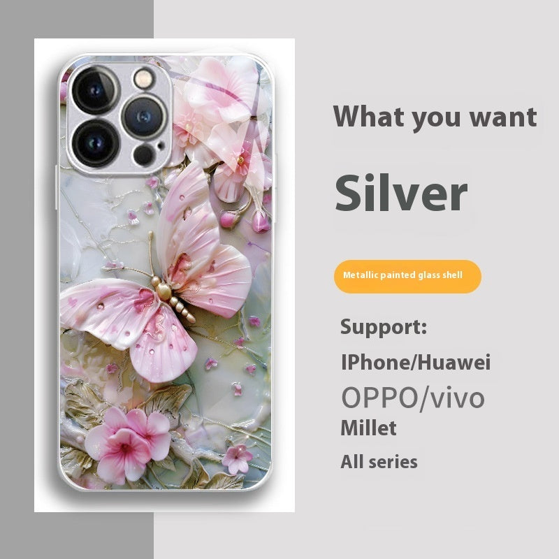Metallic Paint Glass Stereoscopic Butterfly Phone Case
