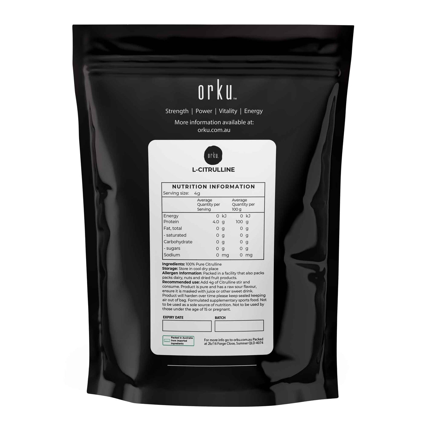 Orku 1Kg L-Citrulline Powder Buckets - 100 % Pure Food Grade Amino Acid
