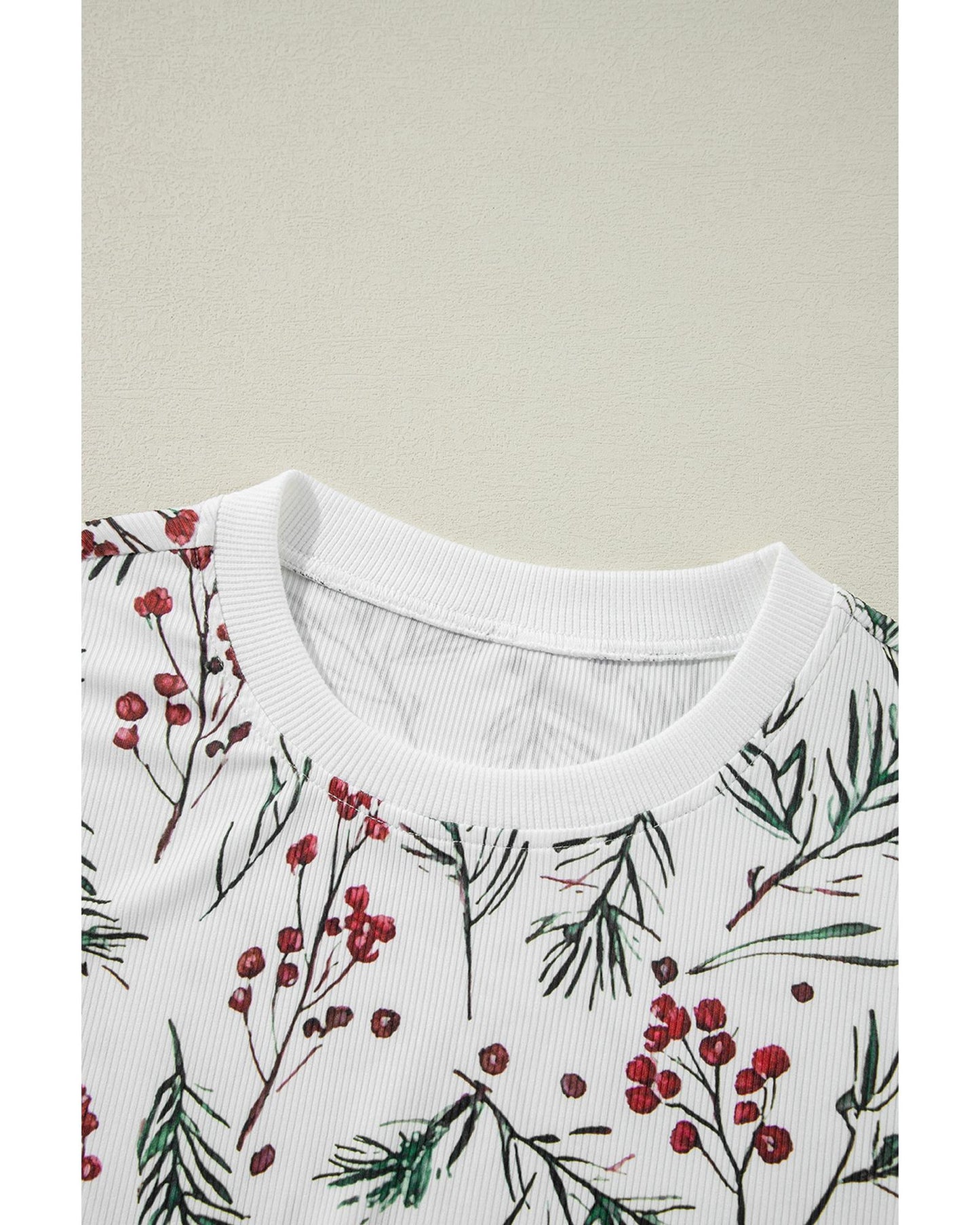White Holly Print Thermal Pullover Pants Lounge Set - L