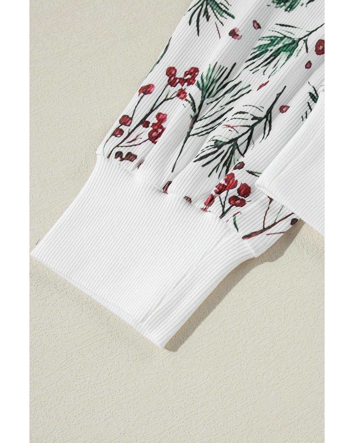 White Holly Print Thermal Pullover Pants Lounge Set - L